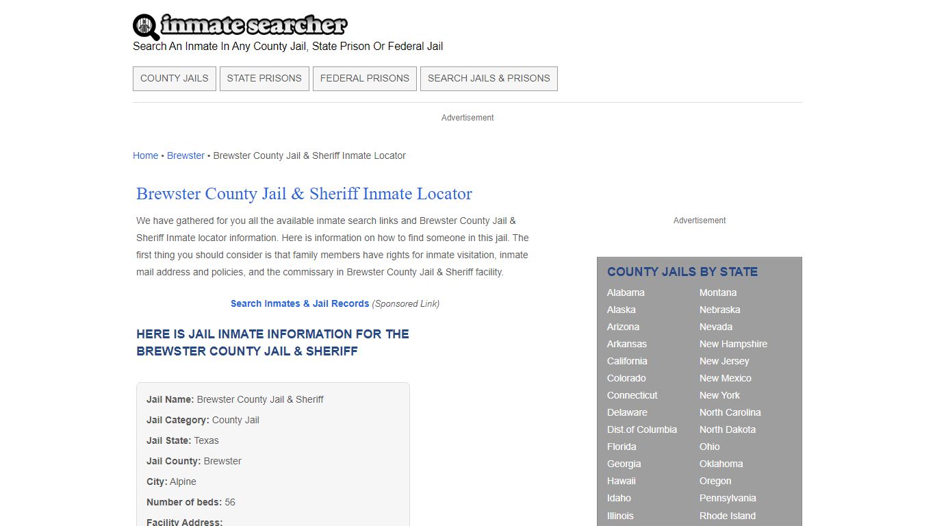 Brewster County Jail & Sheriff Inmate Locator - Inmate Searcher